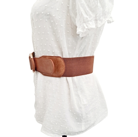 Womens elastic corset wide brown faux leather corset stretch boho waist belt - Picture 7 of 13